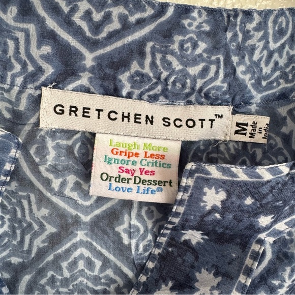 Gretchen Scott 100% Silk Grecian Blue and White Split Hem Tunic Size Medium - Picture 7 of 9
